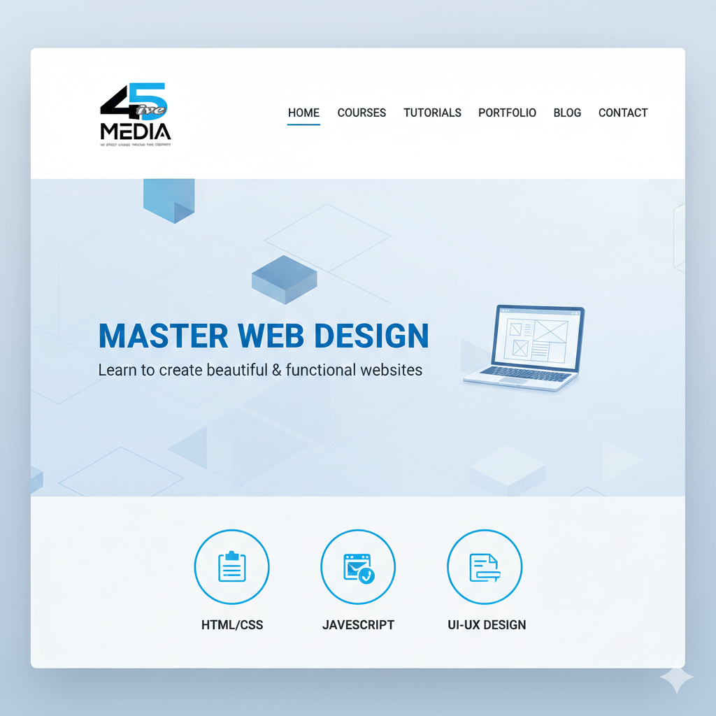 Master the art of modern web design with 45ive Media. Learn HTML, CSS, and UI/UX from industry experts to build stunning, responsive websites. Enroll today and start your creative career!